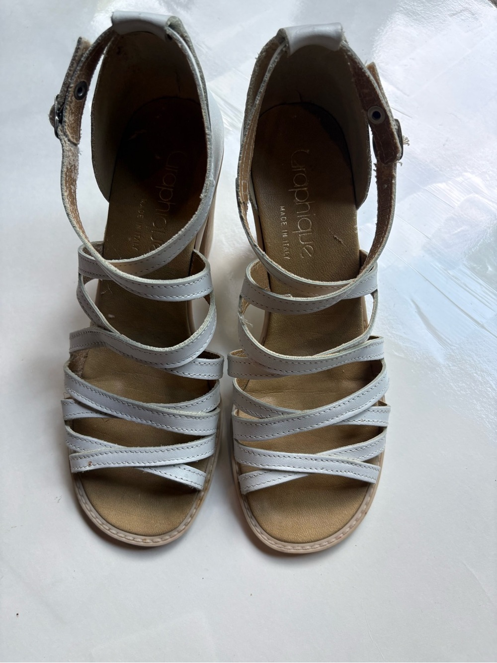 Sophique made in Italy Women's White Multi-Strap Ankle Sandals